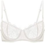 DOBREVA Women's Lace Balconette Bra Half Cup Non Padded Push Up Underwire Sheer Bras Ivory 36D