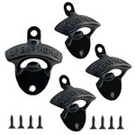 ZBAwvini 4 Pcs Bottle Opener Wall Mounted, Black Antique Metal Beer Bottle Top Openers for Bars, Outdoor, Rustic, Cabinet, with Screws