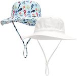 Mini angel Baby Sun Hat Kids Summer UPF 50+ Sun Protection Hat Beach Wide Brim Hat Bucket Hat for Toddler 2 Pcs(White+Blue Seahorse, 12-24Months)