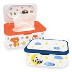 2Pcs Baby Wipes Dispenser, Diaper Wipe Holder with Lid, Refillable Wipes Case Container with Sealing Design, Flushable Wipes Pouch Case Storage Box for Bathroom (BLue + Orange)