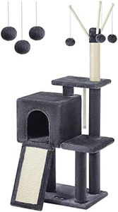 Feandrea Cat Tree, 46.5-Inch Cat Tower for Indoor Cats, Multi-Level Plush Cat Condo, Scratching Post, Ramp, 3 Removable Pompom Sticks, Cat Cave, Smoky Gray UPCT143G01