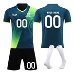 Personalised Football Kit for Kids with Name Number Team Logo Customised Football Shirts Shorts and Socks Football Jersey for Boys and Adults Football Tracksuits Gifts Sky Blue