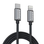 Dubstep Blaze Flash 33W 1.25m Type-C To Type-L Data Fast Charging Nylon Braided Cable with Overheat Protection | 70k Insertion Tested (Grey)