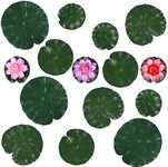 Jubaopen 15PCS Artificial Lotus Floating Water Lilies Artificial Lotus Leaves with 3PCS Realistic Lily Pads Water Lily Pads Ornaments for Pond Pool Aquarium Water Decoration(4 Sizes, 3Colors)