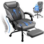 Amseatec Office Chair, Big and Tall Office Chair with Foot Rest Ergonomic Office Chair Home Office Desk Chairs Reclining High Back Leather Chair with Lumbar Support(Gray)