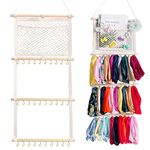 Hair Bow Holder Headband Organizer for Girls with Mesh Bag, Baby Hair Accessories Organizer Storage Decor for Wall, Door or Closet in Nursery Toddler Girls Room