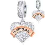 Grandma Heart Dangle Charms fits Pandora Mothers Day Bracelet, I Love You Grandmother Pendant, 925 Sterling Silver Great Grandmum Beads with CZ, Gifts for Grandmom/Abuela/Babcia