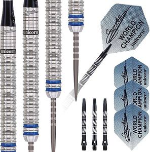 Unicorn Steel Tip Darts Set | Gary 'The Flying Scotsman' Anderson Phase 3 World Champion | 90% Natural Tungsten Barrels with Blue Accents | 21 g