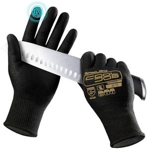COOLJOB A3 Cut Resistant Safety Work Gloves for Men & Women, Sandy Nitrile Rubber Coated, Knife Proof HPPE and Metal Base, for Gardener, Worker, Construction, Black, 1 Pair, Medium