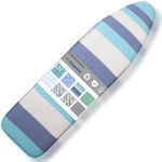 Ironing Board Cover and Pad Elastic Edge - Durable Scorch Stain Resistant Installation Heavy Duty Extra Thick Padding 4 Layers Cotton Standard Size 18x49 in - Stripes Tonal Blue