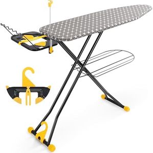 APEXCHASER Ironing Board, Metal Panel Iron Board with Iron Rest, Heat & Scorch Resistant Cover, Adjustable Height Heavy Duty Ironing Board with Germent Rack, for Home, Dorm, 13x43 Yellow