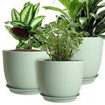 MUAEEOK Plant Pots 25/23/20 cm, Set of 3 Modern Decorative Plastic Planters with Drainage Holes and Saucers Plastic Flower Pots Nursery Planting Pot for House Plants Indoor Flowers Plants (Green)