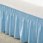 Surwin Solid Color Pleated Bed Valance Sheet Single Double King Size Bed Base Wrap Extra Deep Frilled Fitted Valance Sheet Easy Care Bed Skirt Soft Microfibre Breathable (Light blue,100x200x38cm)