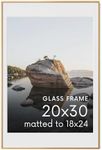 HAUS AND HUES 20x30 Picture Frame with Real Glass & Brass Premium-Grade Metal Matted to 18x24 - Aluminum 20x30 Poster Frame - Includes Hanging Kit - Ideal for Home, Office (20x30 in, Brass)