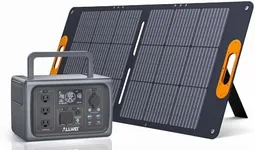 ALLWEI 512Wh LiFePO4 Solar Generator with 100W Solar Panel, 500W(Surge 1000W) Portable Power Station with UPS Function, 3 AC Outlets, Battery Outdoor Generator for Camping RV Blackout Home Use