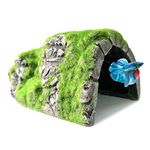 M2cbridge Aquarium Decorations Fish Hideout House Betta Cave with Green Lifelike Moss (Betta Rock Cave)