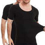 PODFAN Mens Gynecomastia Compression Shirts Short Sleeves, Slimming Undershirts, Shapewear Tank Top, 2 Pack Black, XX-Large