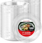 Stock Your Home 120-Count, 7 Inch Clear Plastic Plates, Flexible, Disposable Heavy Duty Party Dinner Plate, for Wedding Reception, Holiday Parties, Cake, Dessert, Appetizers, Salad, Medium Size