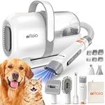 Afloia Dog Grooming Kit, Pet Grooming Vacuum & Dog Clippers Nail Trimmer Grinder & Dogs Brush for Shedding with 6 Pets Groom Tools, Low Noise Dogs Hair Remover Pets Supplies (White)