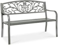 Best Choice Products Outdoor Bench Steel Garden Patio Porch Furniture for Lawn, Park, Deck w/Floral Design Backrest, Slatted Seat - Gray