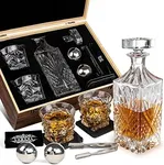 Whiskey Decanter Set Whiskey Stones Gift Set for Men Whisky Glasses in Gifts Box 2 Reusable Stainless Steel Whisky Ball 2 Crystal Whisky Glass 1 Whiskey Decanter for Men Lovers Boyfriend Dads