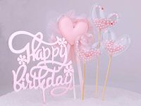 Restards Rose Gold Happy Birthday Cake Topper Set 5PCS Heart Pink Pearls Cupcake Toppers for Girls Women Princess Party Decorations Supplies