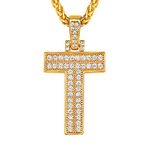 Suplight Bling Diamond Initial Letter Pendant, Bling T Necklace for Men, Hip Hop Jewelry Tennis Letters Pendant Chain, Gold Plated Cubic Zirconia Mens Alphabet Necklace A-Z