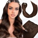 Kun Na Hair Clip in Human Hair Extensions 7PCS Silky Straight Clip on Hair Extensions Real Hair Extensions Double Drawn Weft Full Head 16Clips 120g/Set (18 Inch, #2 Dark Brown)