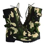 Yowablo Women's Winter Flats Lining Ankle Lacing Camouflage Military Combat Boots - Green - 38 EU