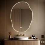 Alfa Design Engineered Wood Led Bathroom Oval Mirror With Lights, 24 X 17 Inch Led Bathroom Vanity Mirror For Wall With Front And Backlit, Mirror For Bathroom, 3 Colors And Dimmable Light, White