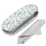 Fintie Hard Shell Eyeglasses Case, Portable Protective Glasses Cover Eyeglass Holder Box with Cleaning Cloth for Men Women, Blue Robins, Small