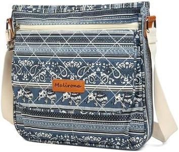 Malirona Women 's Durable Floral Crossbody Bag Canvas Messenger Handbag Multi Pocket Travel Satchel Purse, Blue, Messenger