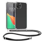 kwmobile Crossbody Case Compatible with iPhone 15 Case - Clear TPU Phone Cover w/Lanyard Cord Strap - Transparent/Black