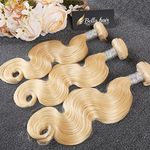 Bella Hair Luxurious 613 Blonde Human Hair Weave, Remy Virgin Brazilian Hair Bundles Body Wave (3 Bundles 22inch)