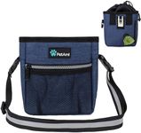 PetAmi Dog Treat Pouch | Dog Training Pouch Bag with Waist Shoulder Strap, Poop Bag Dispenser and Collapsible Bowl | Treat Training Bag for Treats, Kibbles, Pet Toys | 3 Ways to Wear (Heather Navy)