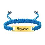 FLHEART Personalised Child Name Bracelet - Handmade Braided Custom Name Bar ID Plate Bracelet for Children Toddler from Mom, Engraved Kid Name for Daughter Son, New Born Baby Birthday Gift, Blue Rope