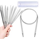 Wendergo 80 cm Circular Knitting Needles Set, Stainless Steel Circular Knitting Needles with Size Gauge, Long Knitting Needles Yarn Needles for Weaving Projects, 8 Different Sizes 2 mm to 8 mm