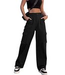 Breampot Womens Cargo Trousers High Waist Hiking Walking Combat Pants Casual Work Bottoms Outdoor Streetwear(Black,Large)