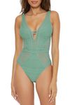 BECCA womens Color Play Crochet Plunge One-piece, Mineral, Medium