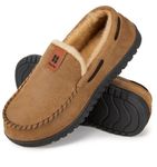 HomeTop Men's Moccasin Slippers Soft Faux Suede Plush Warm Lining Memory Foam Indoor House Shoes with Anti-Skid Sole (12, Tan)