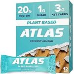 Atlas Protein Bar, 20g Plant Protein, 1g Sugar, Clean Ingredients, Gluten Free Coconut Almond, 12 Count (Pack of 1))