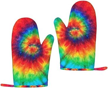 Colourful Tie Dye Oven Mitts Silicone Gloves Kitchen Mittens Heat Resistant Non Slip Oven Mitts for BBQ Grilling Cooking Baking, 1 Pair