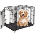 Pet Dog Crate, 36 Inch Dog Cage Metal Double Door Folding Metal Dog Kennel with Divider Panel, Leak-Proof Plastic Pan, Indoor Outdoor Pet Crates for Small Medium Large Animals