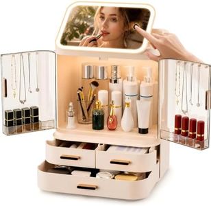 Mwykzrt Makeup Organizer with LED Mirror, Cosmetic Display Cases, Off White