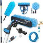 30ft Telescopic Water-Fed Solar Panel and Window Cleaning Pole Kit — Extendable Reach Cleaner with Brush, Soap Dispenser, Cobweb & Feather Duster — Soffit, Fascia, Conservatory