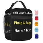 XIAYPRL Custom Photo Lunch Bag with Name, Design Personalised Lunch Box Bag for Kids Boys Girls Women Men to School Work, Thermal Insulated Tote Bag with Mesh Pocket Water Bottle Holder