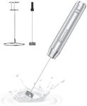 Maestri House Rechargeable Milk Frother, Handheld Electric Foam Maker Waterproof Detachable Stainless Steel Whisk Drink Mixer Foamer with Stand, 2 Whisks for Lattes, Cappuccino (Silver)