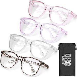 OXG 4 Pack Anti-Fog Safety Glasses, Z87.1 Certified Stylish Safety Goggles - Blue Light Blocking Protective Eyewear for Nurse (Leopard+Pink+Clear+Purple)