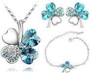 Krstudent Four Leaf Clover Necklace Stud Earrings Bracelet pack with Swarovski Crystals,jewelry set