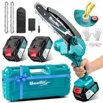 Seesii 4000+4000 mAh Mini Chainsaw Cordless 6 inch, Battery Chainsaw with Oiler System, Electric Chainsaw with 2 Chainsaw Chain and Guide Bar, Wood Saw/Tree Saw for Tree Trimming,CH600+